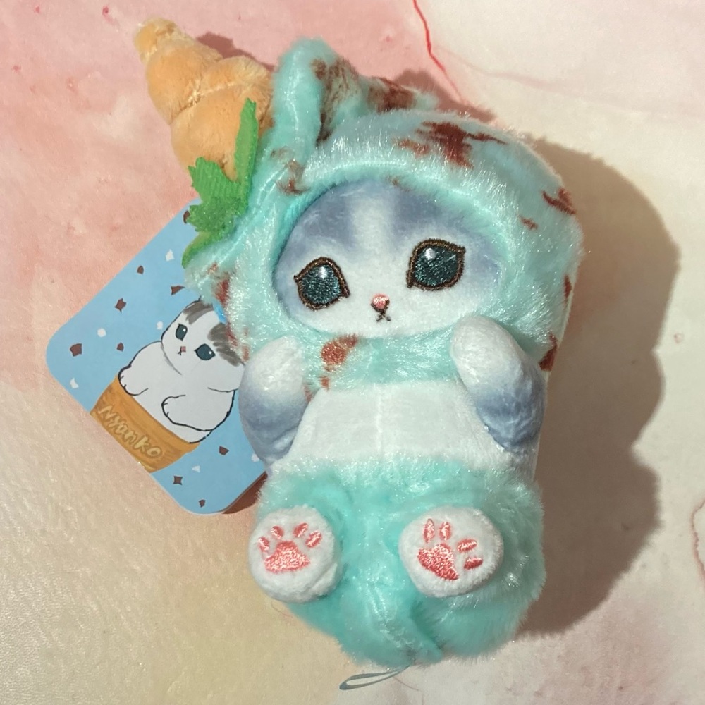 🐱 14cm Limited Edition Mofusand Cat in Mint Chocolate Ice-Cream Cone Plush Doll